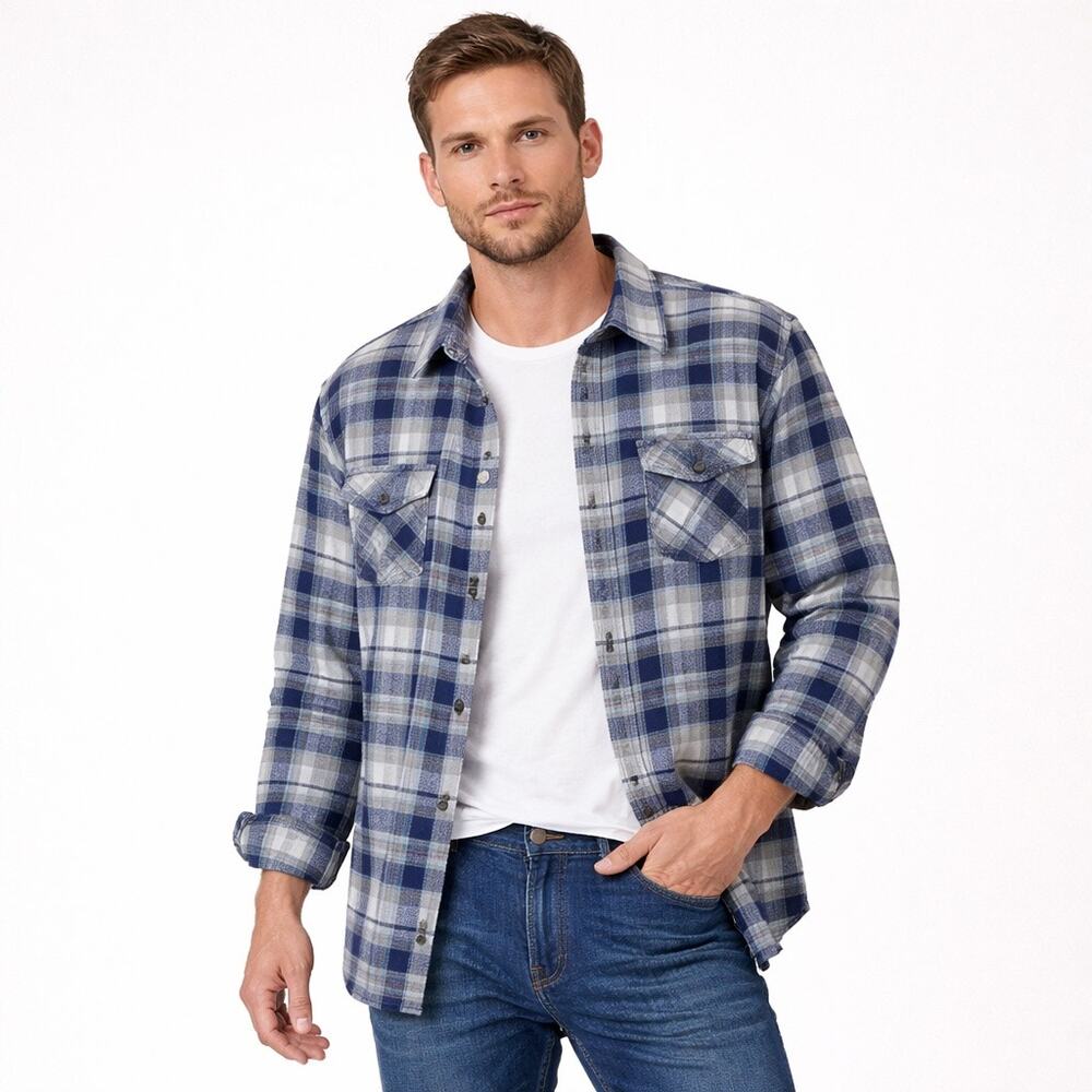 Wrangler Size XXL Premium Plaid Flannel Button Down Shirt Long Sleeve Pockets